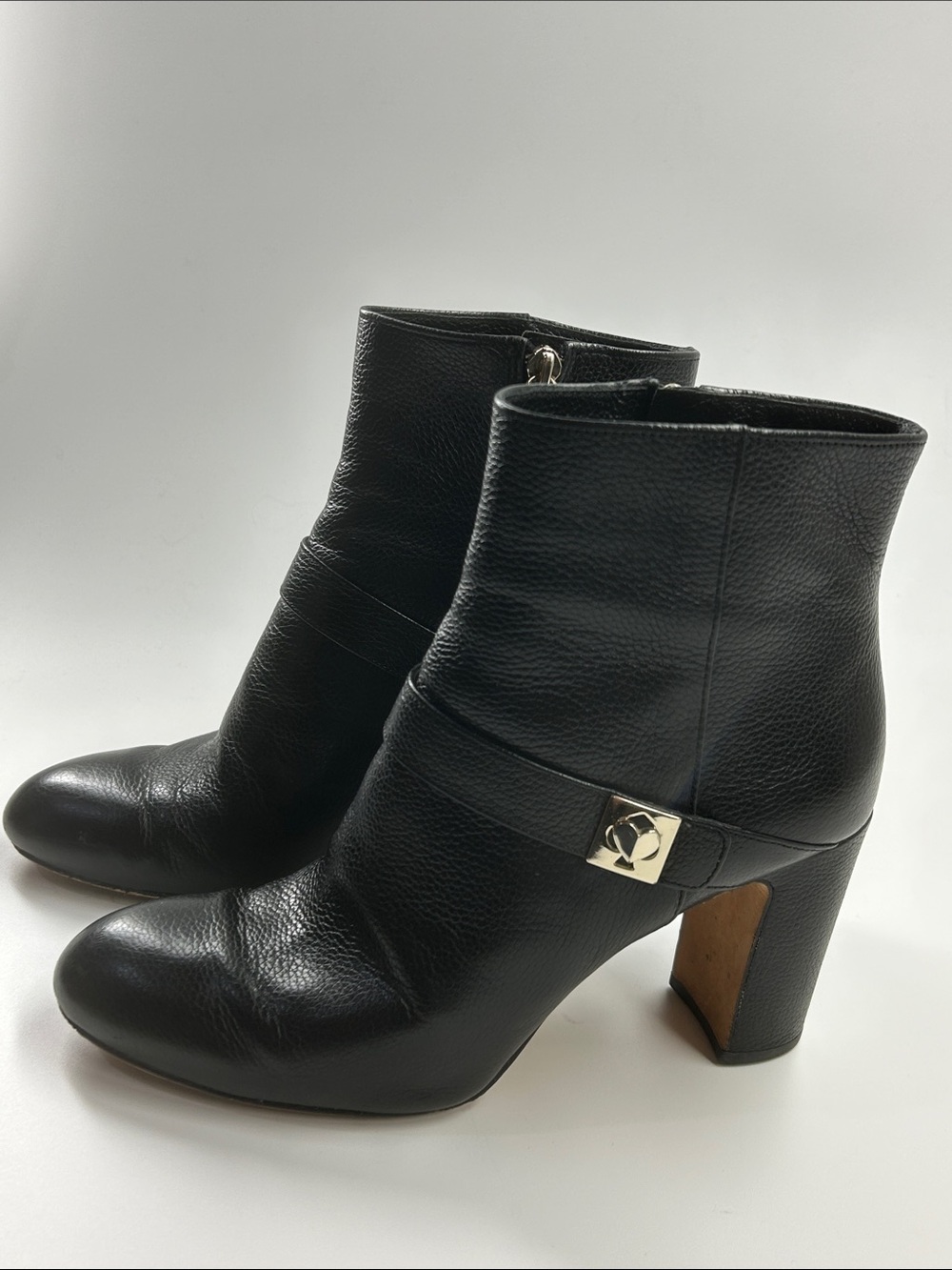Black Leather Ankle Booties with Gold Accent